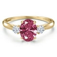 thumbnail image 3 of Gem Stone King 10K Yellow Gold Red Zirconia and White Zirconia 3-Stone Ring for Women | 1.43 Cttw | Oval 8X6MM | Gemstone Birthstone | Size 8, 3 of 6