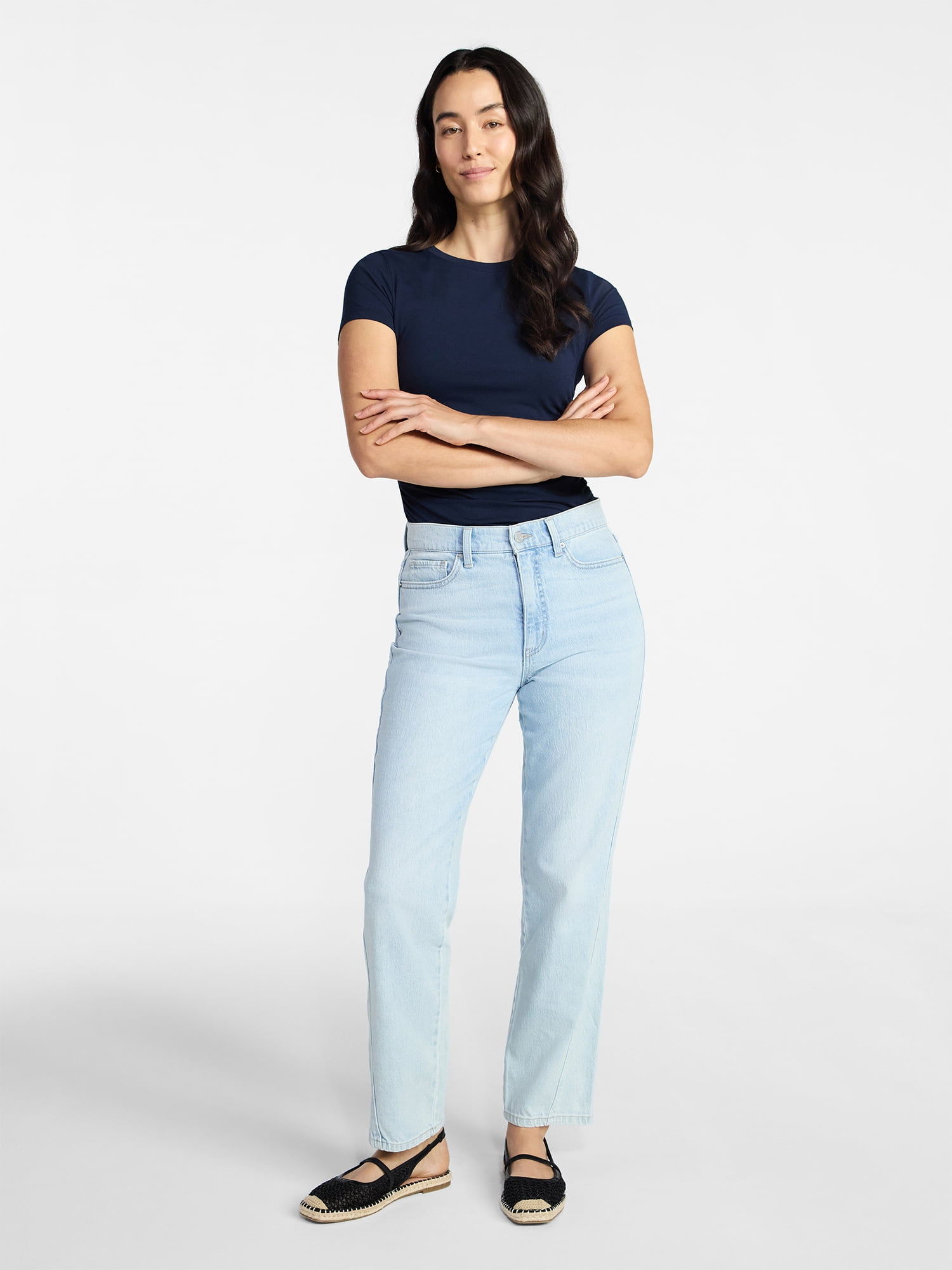 Time and Tru Women's High Rise Relaxed Straight Leg Jeans, 30" Inseam, Sizes 0-22