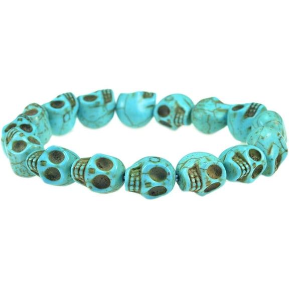 Purple Whale Turquoise Skull Beaded Stretch Bracelet for Men Women Blue 14mm