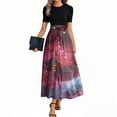 thumbnail image 2 of UoCefik Floral Dress For Women Wedding Guest Elegant Floral Print Short Sleeve Dresses Tie Belted Flowy Sundress Cocktail Summer Long Dress Red XL, 2 of 4