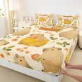 thumbnail image 4 of Erosebridal Cute Capybara Full Size Sheets,Orange Flowers Green Leaves Bed Sheets For Girls Kids 4pcs, 4 of 6