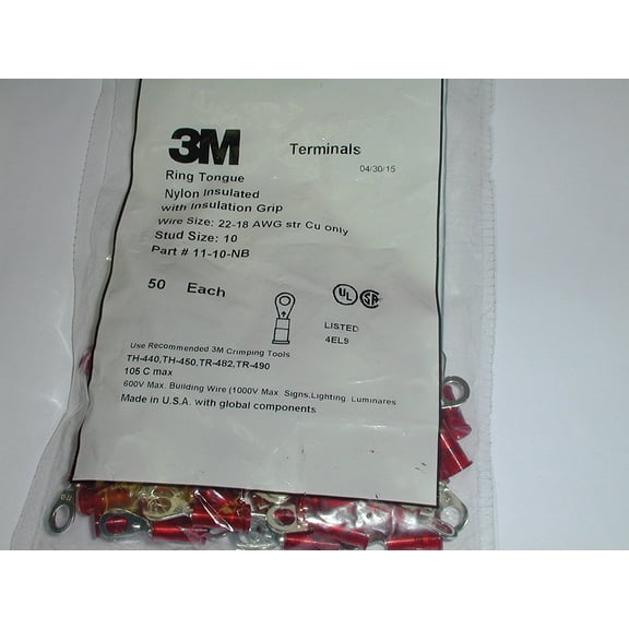 11-10-NB RING TERMINAL #10X22-18AWG RED NYLON ( 50 PIECES)