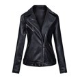 thumbnail image 2 of Feancey Leather Jacket for Women Fall Trendy Motorcycle Jackets Spring Fall Lightweight Bomber Jacket Zip up Thin Coats Black 3XL, 2 of 6
