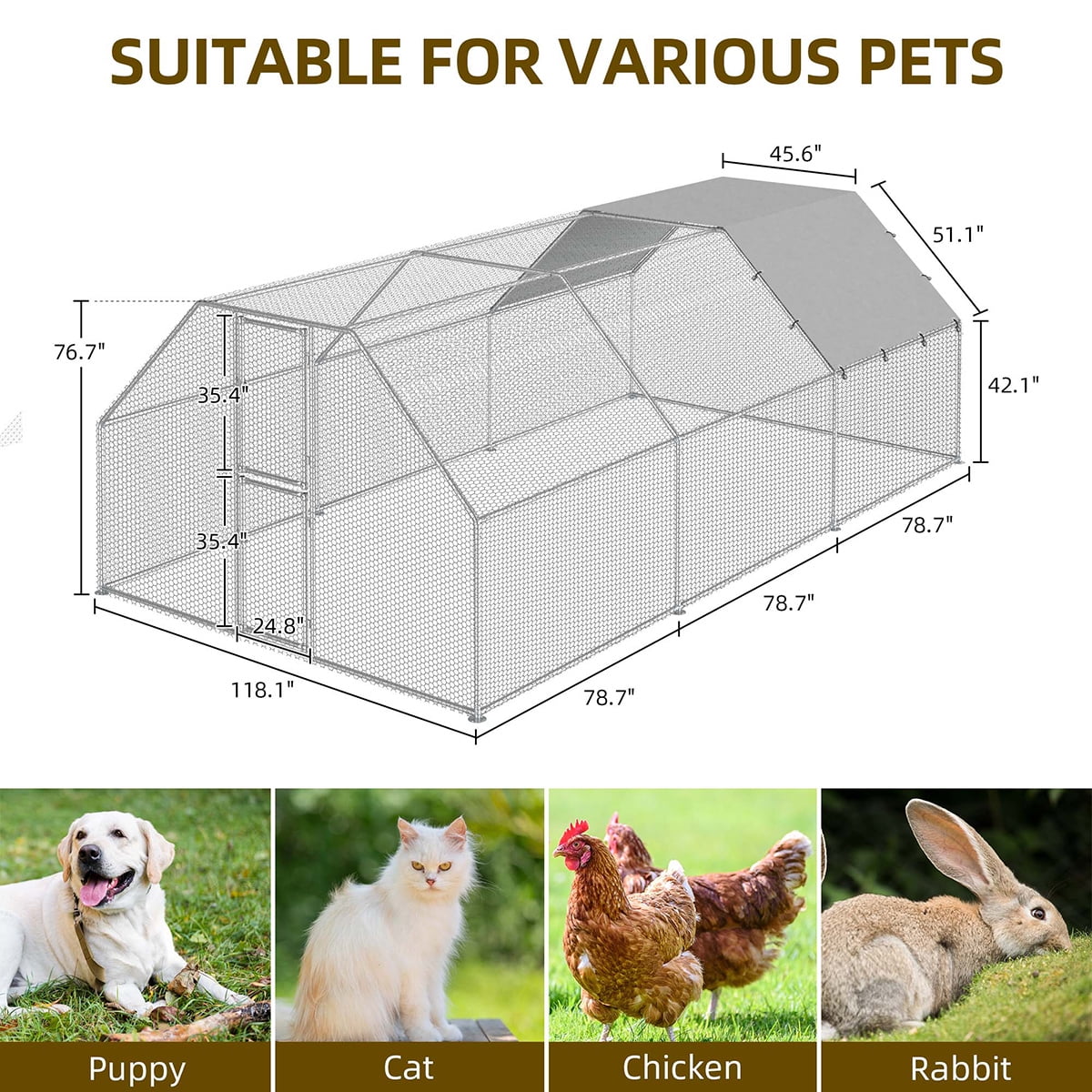 Uforic Chicken Run Coop 19.1 x 9.8 x 6.4 ft Large Metal Chicken Coop, Walk-in Hen Cage, Outdoor Poultry Cage with Waterproof Cover and Wire Mesh for Backyard,Yard Outdoor