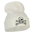 thumbnail image 4 of Jolly Rogers Skull Embroidered Long Knitted Beanie - White OSFM, 4 of 5