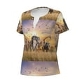 thumbnail image 2 of Goofa Vintage Wildlife Protection Pattern Womens Deep V Neck Low Cut Tops Casual Summer Short Sleeve Ribbed Knit T-Shirts-X-Large, 2 of 5