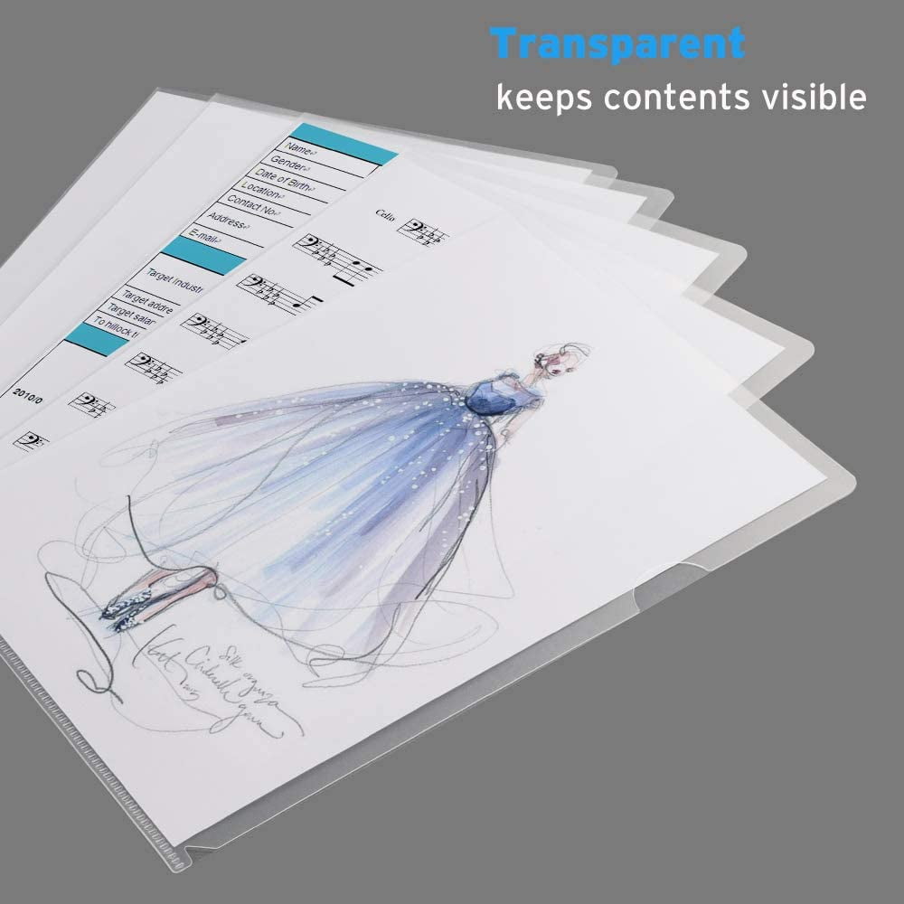 25 Pack Clear Document Folder Project Pockets, Plastic File Folders Letter Size, Clear Sleeves for Paper Protector 8.5 x 11, Presentation Folders Report Covers, Clear