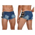 thumbnail image 5 of TiaoBug Men's Frayed Edge Sides Lace Up Mini Jean Shorts Low Waist Ripped Denim Hot Pants for Party Clubwear Blue L, 5 of 7