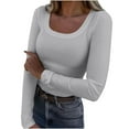 thumbnail image 2 of Going Out Tops for Women, Womens Long Sleeve Scoop Neck Ribbed Knit Fitted Casual Tops Tee Slim Basic Shirts, 2 of 7