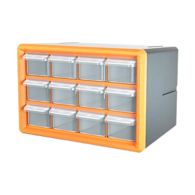 Gabinete de almacenamiento de componentes con 12 cajones y divisores, caja de herramientas multiusos Naranja