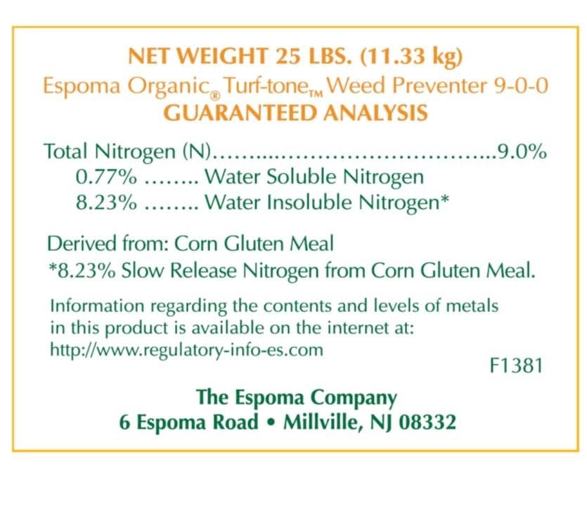 Espoma Turf-Tone Lawn Fertilizer and Weed Preventer - Natural Granules - 25 lbs — Outdoor & Indoor Plant Use, Easy Application