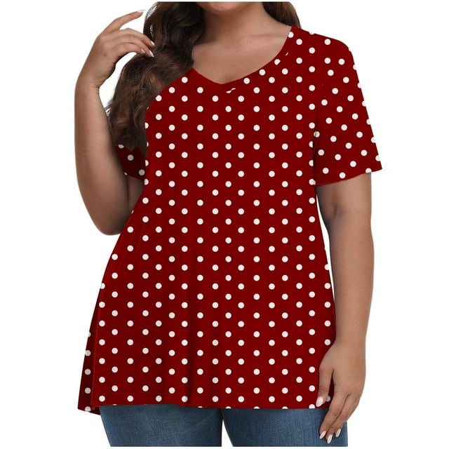 Plus Size Tops for Women Short Sleeve V Neck Shirts Solid Color Basic Tees Loose Summer Pullover Tops Dressy Casual Tee Shirts Trendy Spring Summer Tunic Tops,Plus Size Clothing Wine,XXL