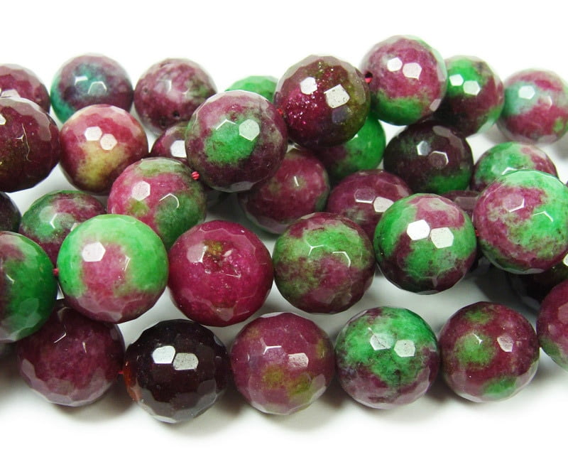 13-14mm Dark Red And Green Jade Faceted Round Beads Genuine Natural