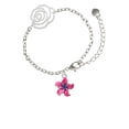 thumbnail image 2 of Delight Jewelry Silvertone Hot Pink and Purple Plumeria Flower Silver-tone Flower Link Chain Bracelet, 6.75"+2" Extender, 2 of 4