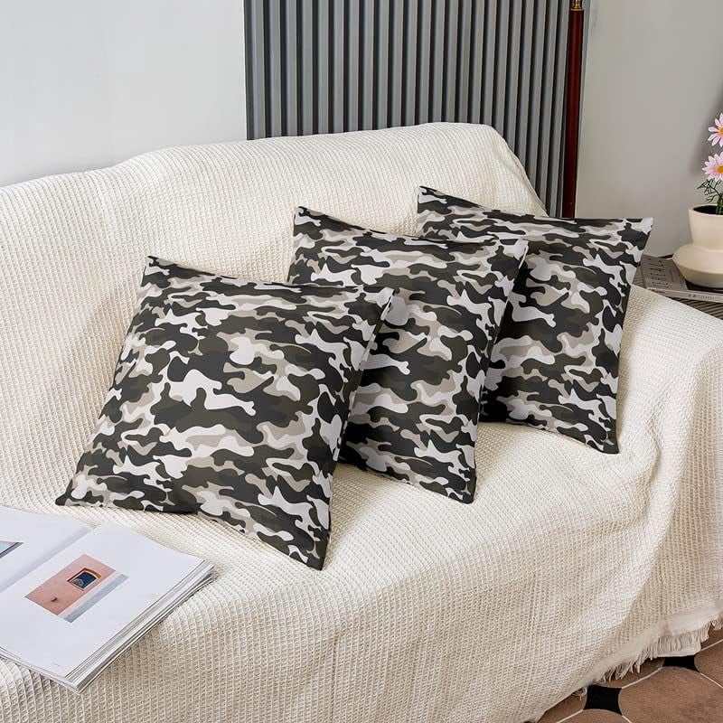 Set of 2 Camouflage Green Black Throw Pillow Covers, Camo Cushion Case for Home Living Room Decor, Reversible Military Style Decorative Throw Cushion Case, 20x20 Inches