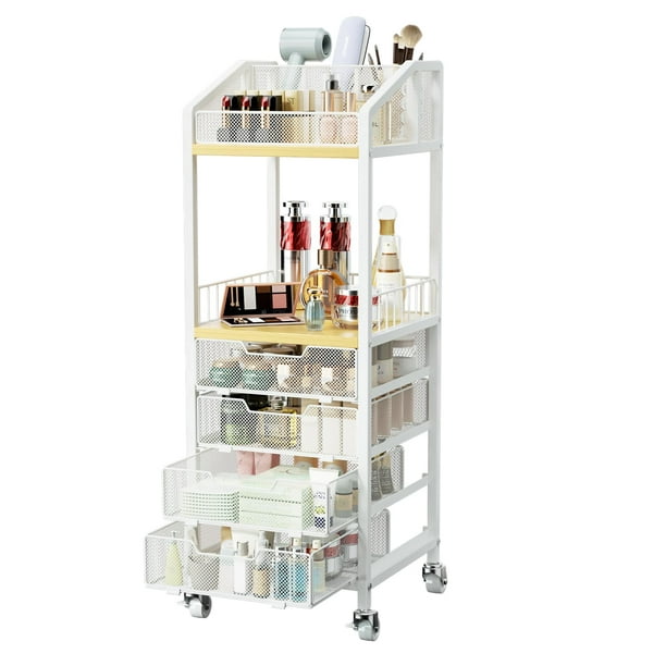 Carrito organizador de maquillaje HaPirm con 4 cajones y ruedas