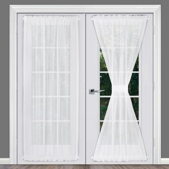 Voile French Door Curtains Set of 2 Panels, Sidelight Curtains for Front Door with Tieback, Privacy Sheer Doorway Light Filtering Panels, White, W40 x L72