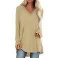 thumbnail image 2 of Arlun,Oversized V-Neck Tshirts for Women Casual Loose Fit Solid Color Thin Tops Womens Long Sleeve Baggy Soft Comfy Lightweight Fall Workout T Shirts Khaki XXXXXL, 2 of 3