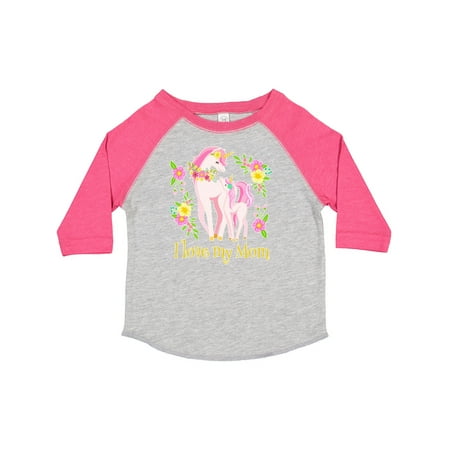 

Inktastic I Love My Mom Unicorn with Pink and Yellow Flowers Gift Toddler Boy or Toddler Girl T-Shirt