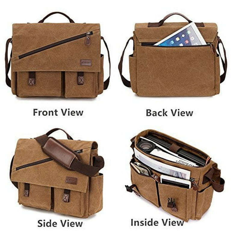 Canvas Messenger Bag 15.6 Inch Mens Satchel Water Resistant Briefcases Vintage Shoulder Bag for College Business RAVUO Walmart