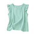 thumbnail image 5 of Women's Cotton Linen Ruffle Sleeve Tank Tops Summer Casual Round Neck Sleeveless Blouse (XXL,Mint Green), 5 of 9