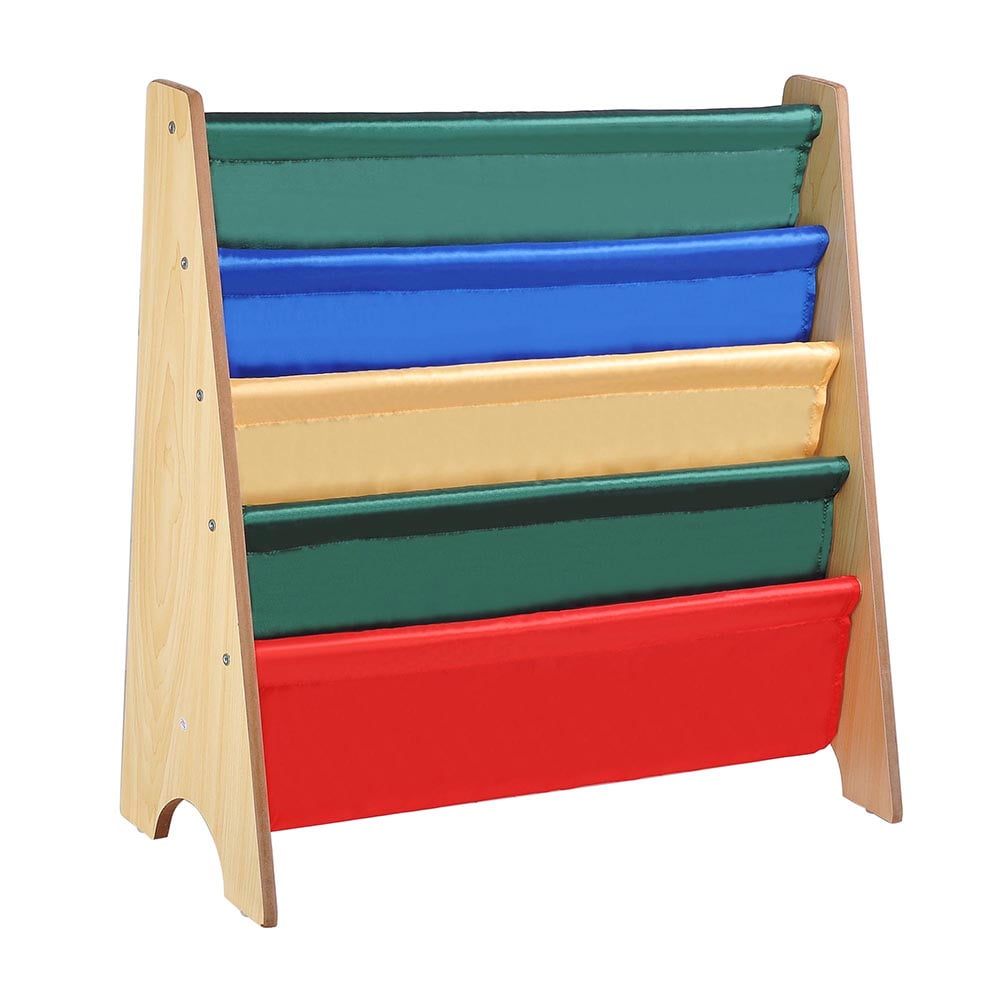 Wood Kids Book Shelf Sling Storage Rack Organizer Bookcase Display Holder Walnut 