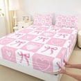 thumbnail image 4 of Erosebridal Kawaii Bowknot Queen Sheet Sets for Kids Girls, Cute Heart Bed Set, Pink White, 1 Flat Sheet, 1 Fitted Sheet and 2 Pillowcases, 4 of 5