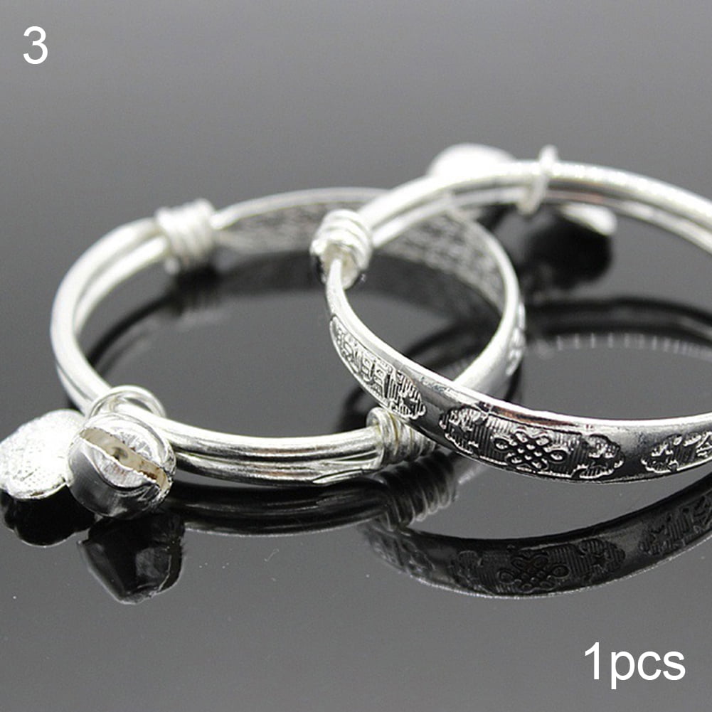 Yesbay Toddler Baby Silver Plated Adjustable Embossing Bell Charm Bangle Jewelry Gift-4#
