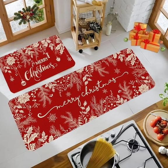 PALIFEUR Christmas Kitchen Rugs Set of 2, Christmas Snowflake Rugs, Non-Slip Washable Kitchen Mats, Kitchen Rug for Christmas Kitchen Decor Festival Holiday Party Decorations