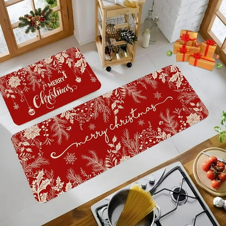 

2 Pcs Christmas Kitchen Rugs and Matsfor Floor Nonslip Backing Mat Merry Christmas Kitchen Decor Kitchen Rug Sets Xmas Decor