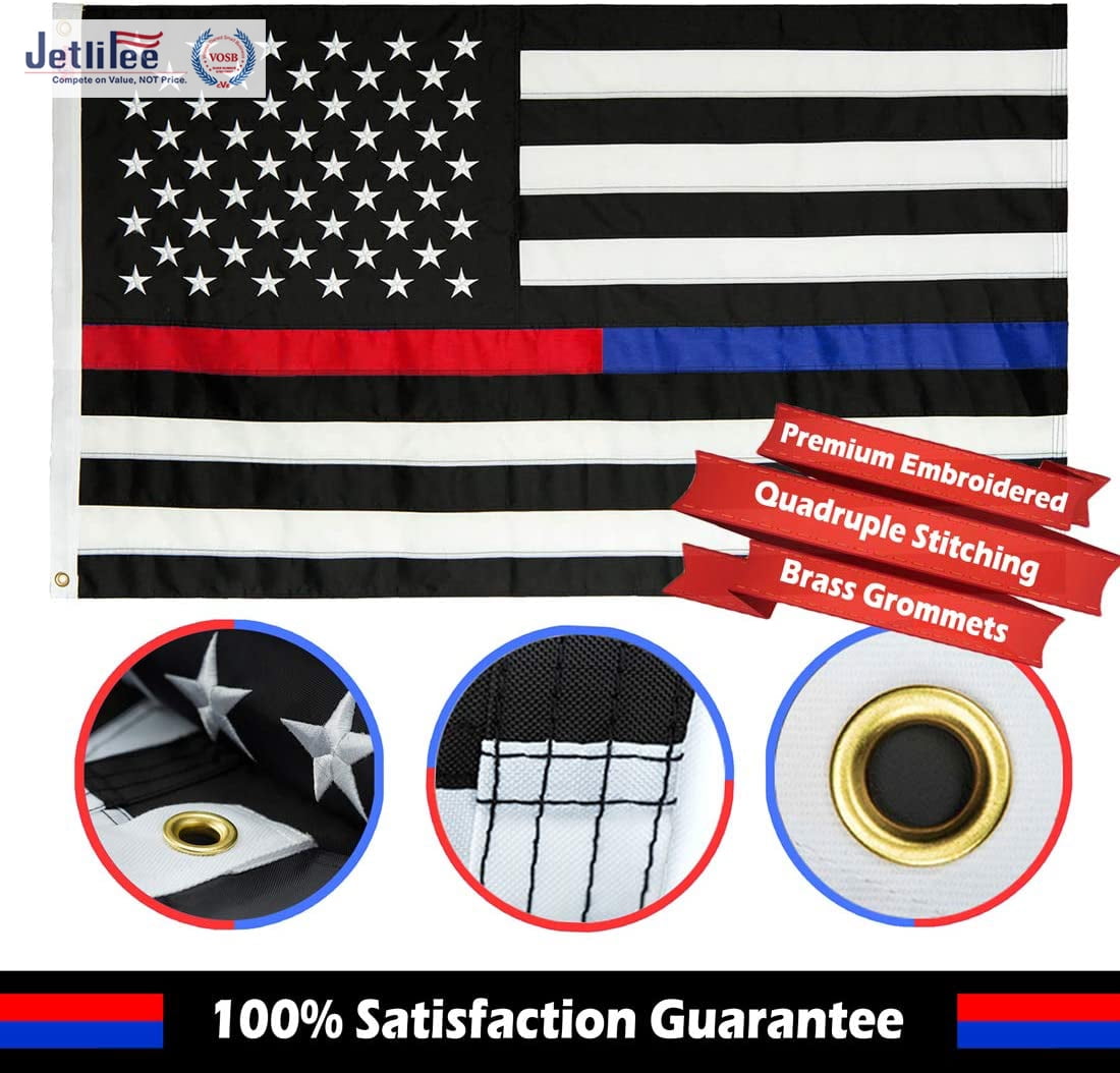 Black White Thin Red Line American Flag 3x5 Nylon Embroidered Stars Sewn Stripes 