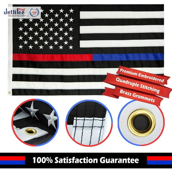 Jetlifee 3x5 Ft Thin Blue and Red Line American Flag, Honoring Law Enforcement Police Officers, Firefighters with Embroidered Stars and Sewn Stripes, for Patio,Lawn&Garden Decor