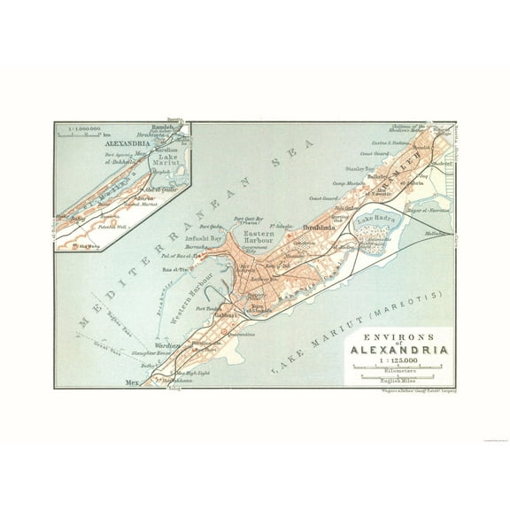 Historic Map - Alexandria Egypt Environs - Baedeker 1913 - Vintage Wall Art