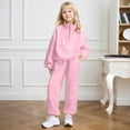 thumbnail image 2 of XAOFW Girls Sets Fashion Long Sleeve O-Neck Solid Color Half-Zip Top Pants Big Kids Youth Two Piece Comfort Stylish Casual Daily Lounging Outfits, 2 of 6