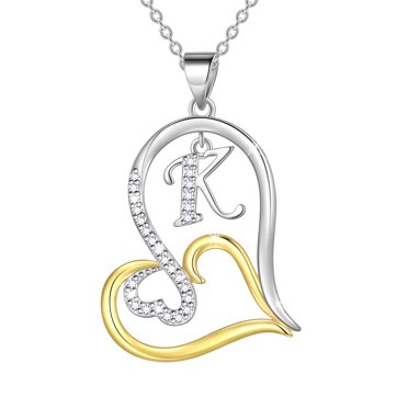 Vito 925 Sterling Silver Initial Necklace - Double Heart Letter Pendant On 18" Chain, Gift For Women
