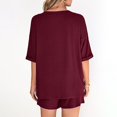 thumbnail image 6 of Women's 2 Piece Summer Outfit Set, Casual Oversized V Neck T-Shirt & High Waisted Biker Shorts, Lounge Wear Shorts Set, Workout Yoga Clothes Wine S, 6 of 8