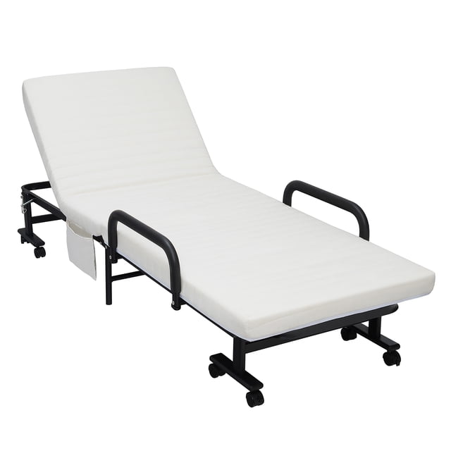 Costway Lit Pliant Réglable pour Invité Lit Simple Matelas Double Portable Roues