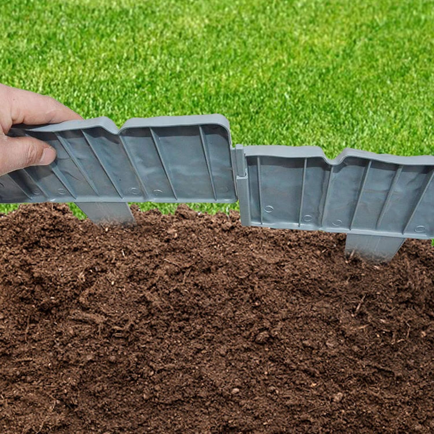 DIY Garden Edging Border-20PC/Packs Lawn Fence Plastic Cobblestone Effect Edging Lawn Trimming Garden Patio Decor (Grey)