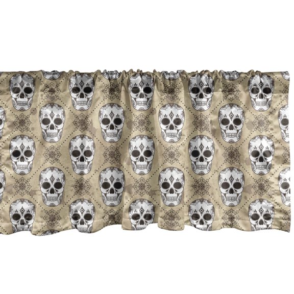 Ambesonne Skeleton Valance Pack of 2, Grunge Sugar Skulls, 54"X12", Beige Dark Taupe Grey
