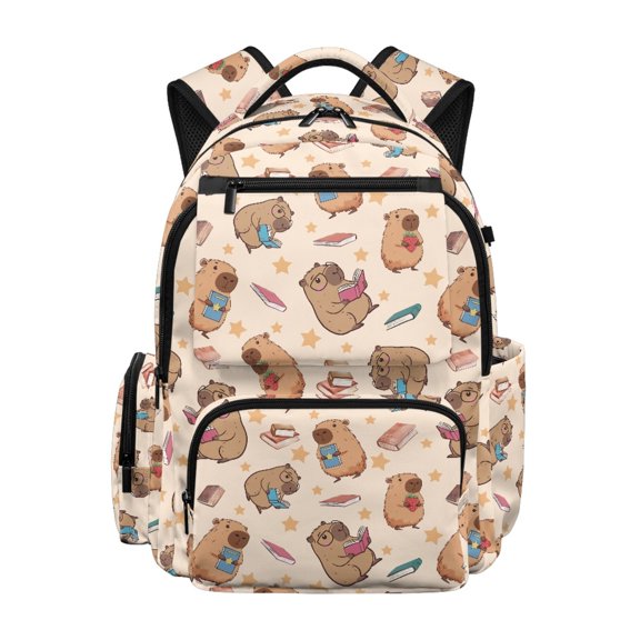 CHAQLIN Capybara Book Pad Pockets Backpack for Girls for Travel Back to School, Waterproof Lightweight 600D Polyester Girls Backpack