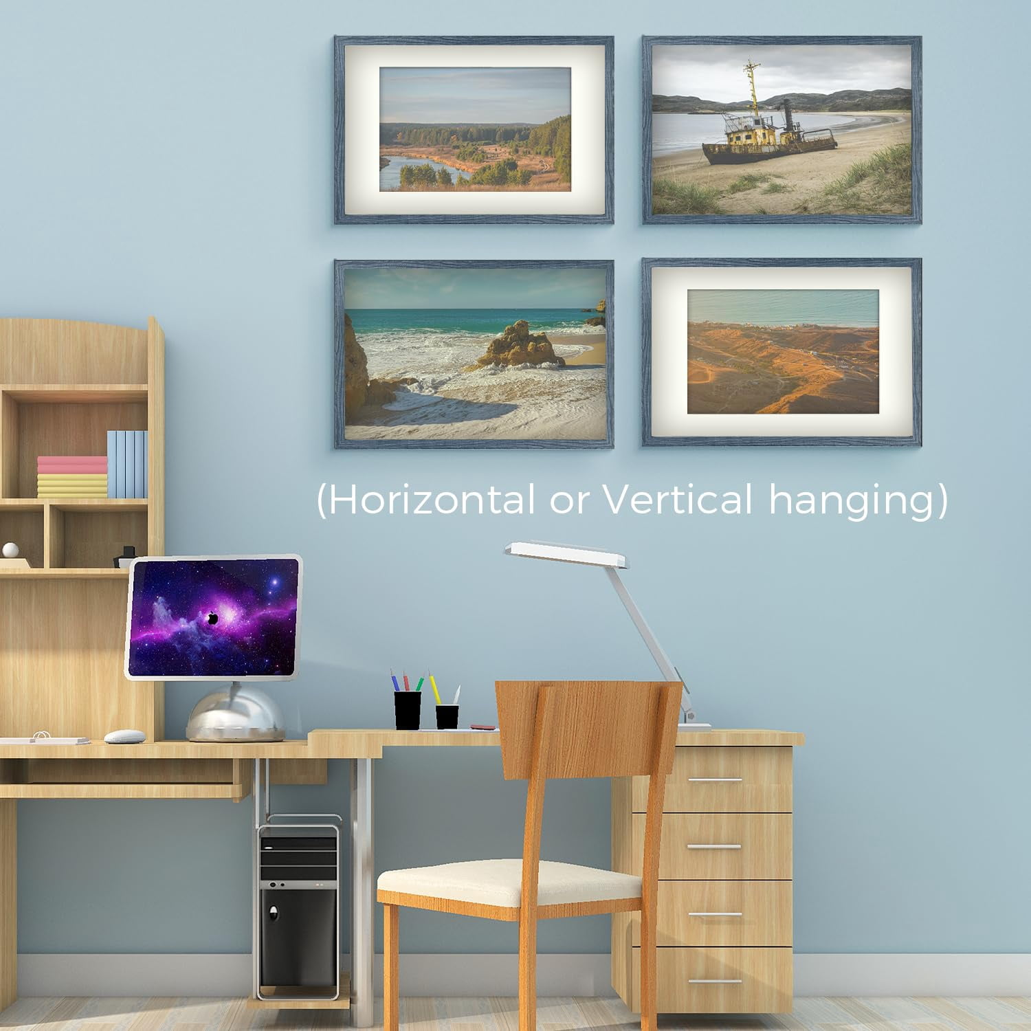 Golden State Art 16x24 Blue Picture Frame with Mat for 12x18, High Definition Glass Wall Mounting