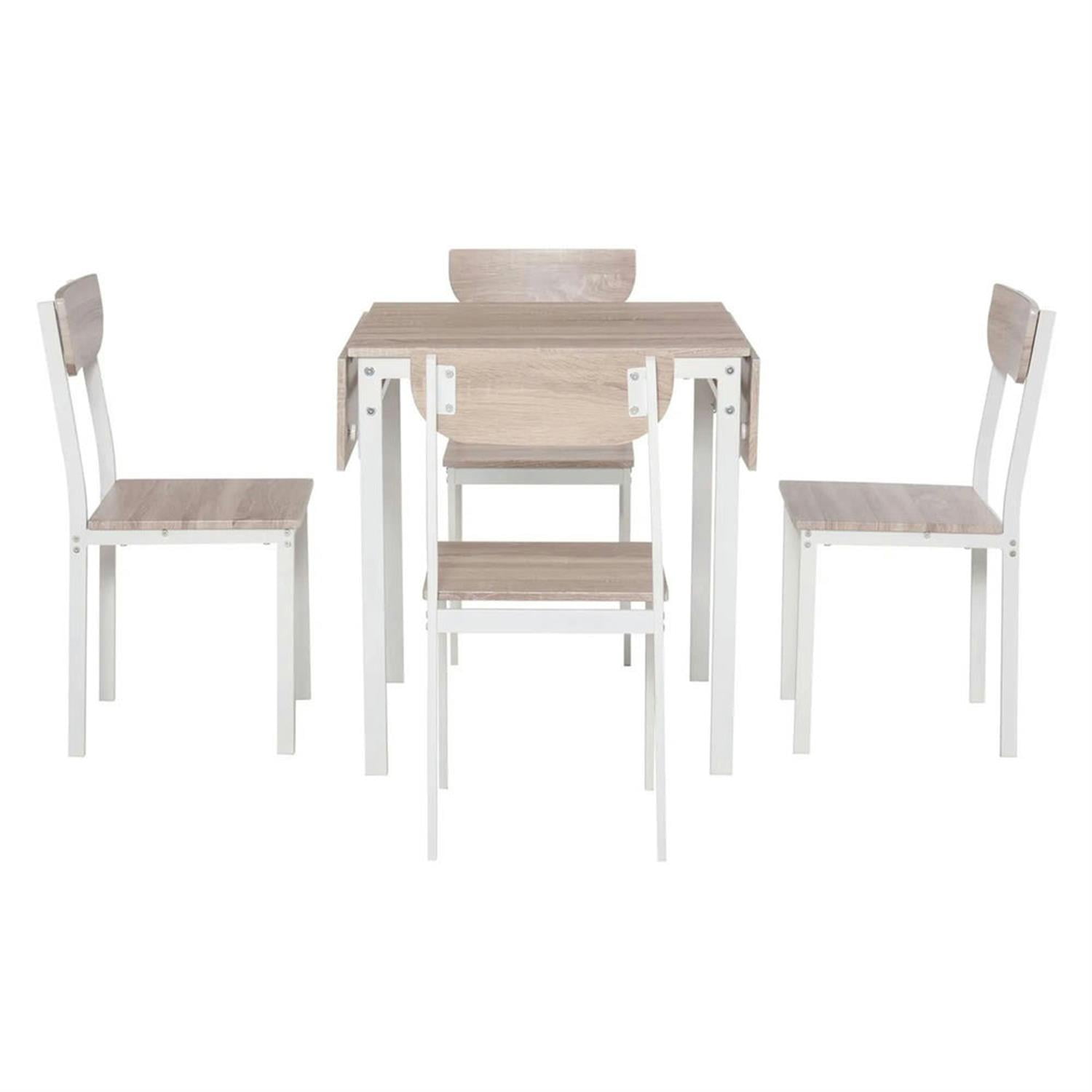Demi Bonn 5 Piece Dining Table Set for Small Spaces, Extendable Kitchen Table and Chairs for 4 Dining Room Set with 2 Drop Leaf, 4 Chairs, White