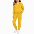 thumbnail image 4 of NOLDARES Kids Boys And Girls Clothes Solid Color Hoodie Sweatshirts and Pant 2Pcs Fall Outfits Set(Y141-Yellow), 4 of 5
