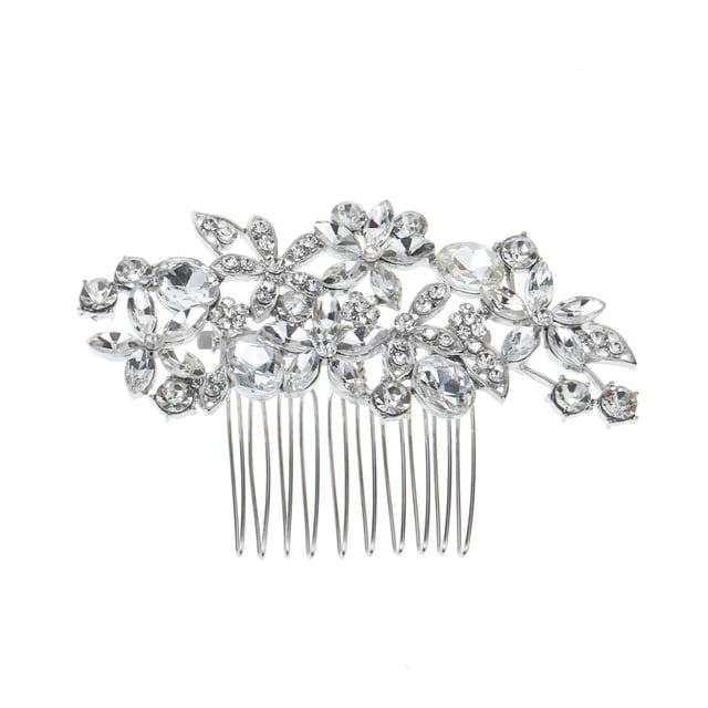 Nvzi Horquillas para el pelo de boda con flores para novias, peinetas con perlas de cristal, pinzas para el pelo, accesorios para el pelo de boda dorados, joyas plateadas