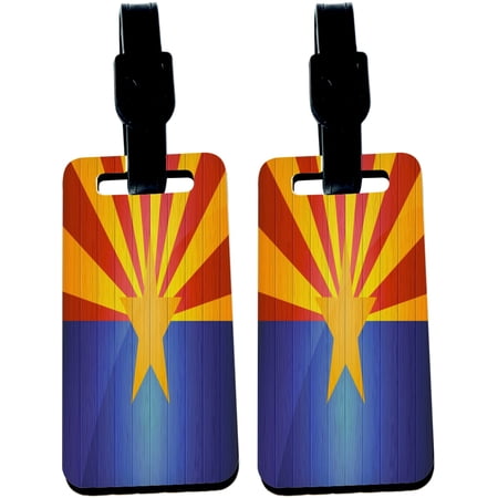 Hardboard Luggage Identifier Tags with Strap - Arizona Flag on Wood Design (x4)