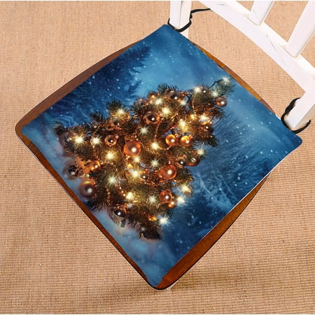 

YKCG Christmas Tree with Lights in Winter Happy New Year Seat Cushion Chair Cushion Floor Cushion Twin Sides 20x20 inches
