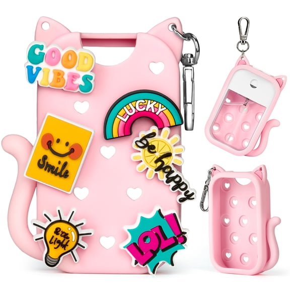 Gynky Cat Silicone Case with Keyring for Touchland Hand Sanitizer Mist Case 1FL. OZ, With Cute 6 Charms Accessory, Pink
