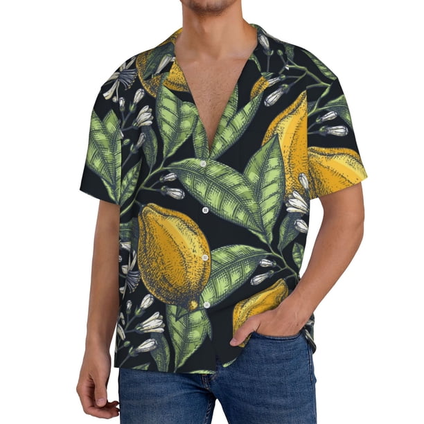 Balery Citrus Fruits Elegant Lemons Camisa Casual de Manga Corta con Botones para Hombre, Texturizada, Estilo Cubano, para Playa, Verano-X-Large