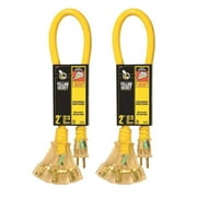 2-Pack - Coleman Cable 12/3 2' Sjtw (3 outlet) Yellow Jacket Lighted End Extension Cord (64824501)