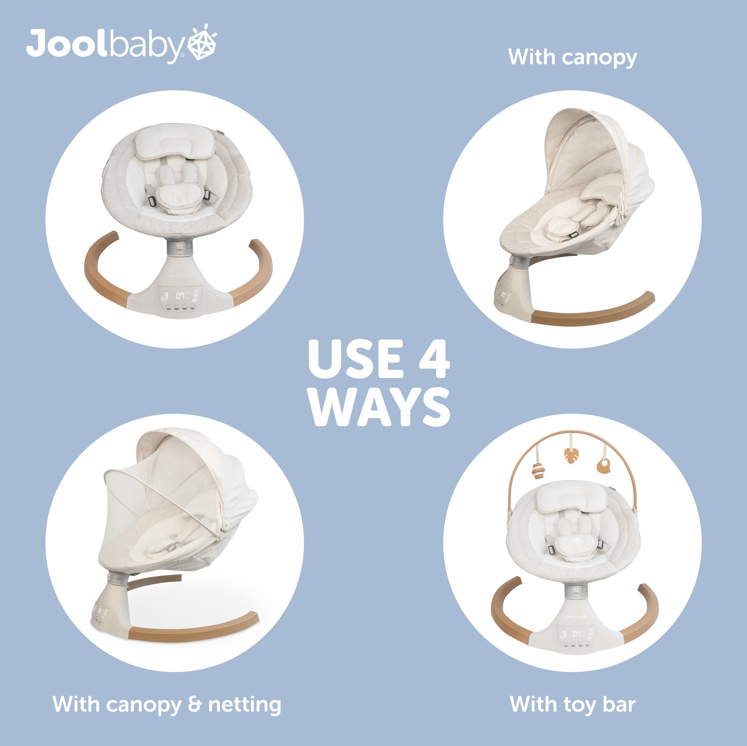 Jool Baby Nova Nature Baby Swing for Newborns – Natural Wood Toys, Electric Motorized Infant Swing, Bluetooth Music